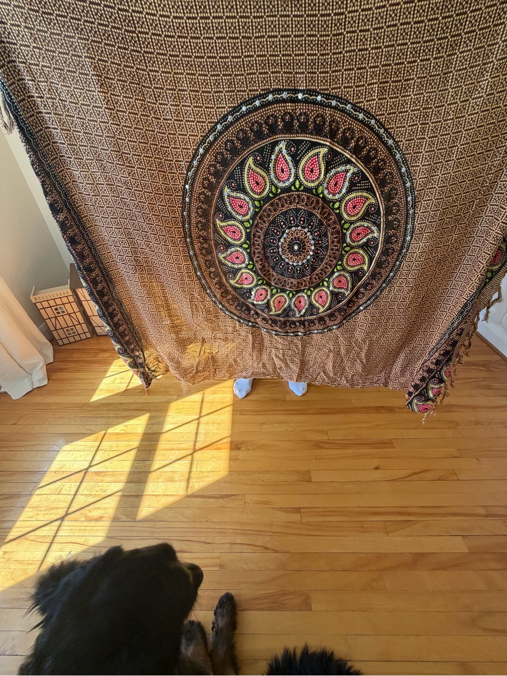 Bohemian Brown Mandala Sarong - Brown with Pink & Green Accents